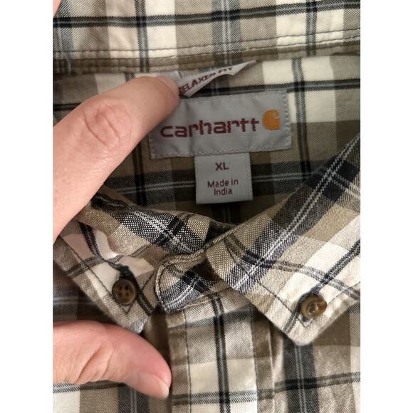 Carhartt Men’s Short Sleeve Button Up Plaid Relaxed Fit Shirt Brown Cotton XL - Picture 4 of 7